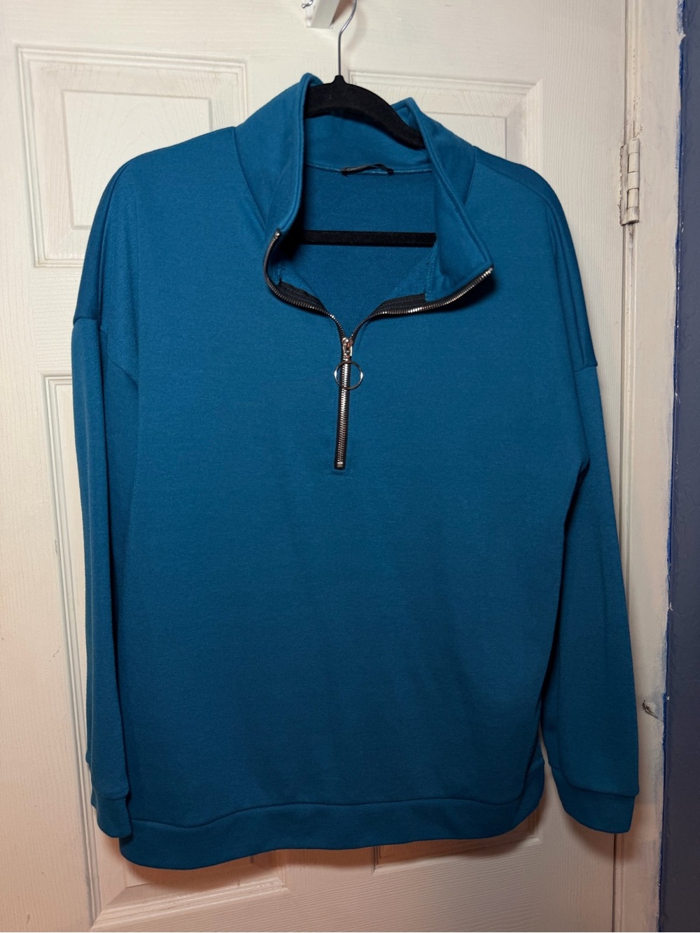 Woman’s Teal size LG  Half-Zip Sweater with Ring Pull
